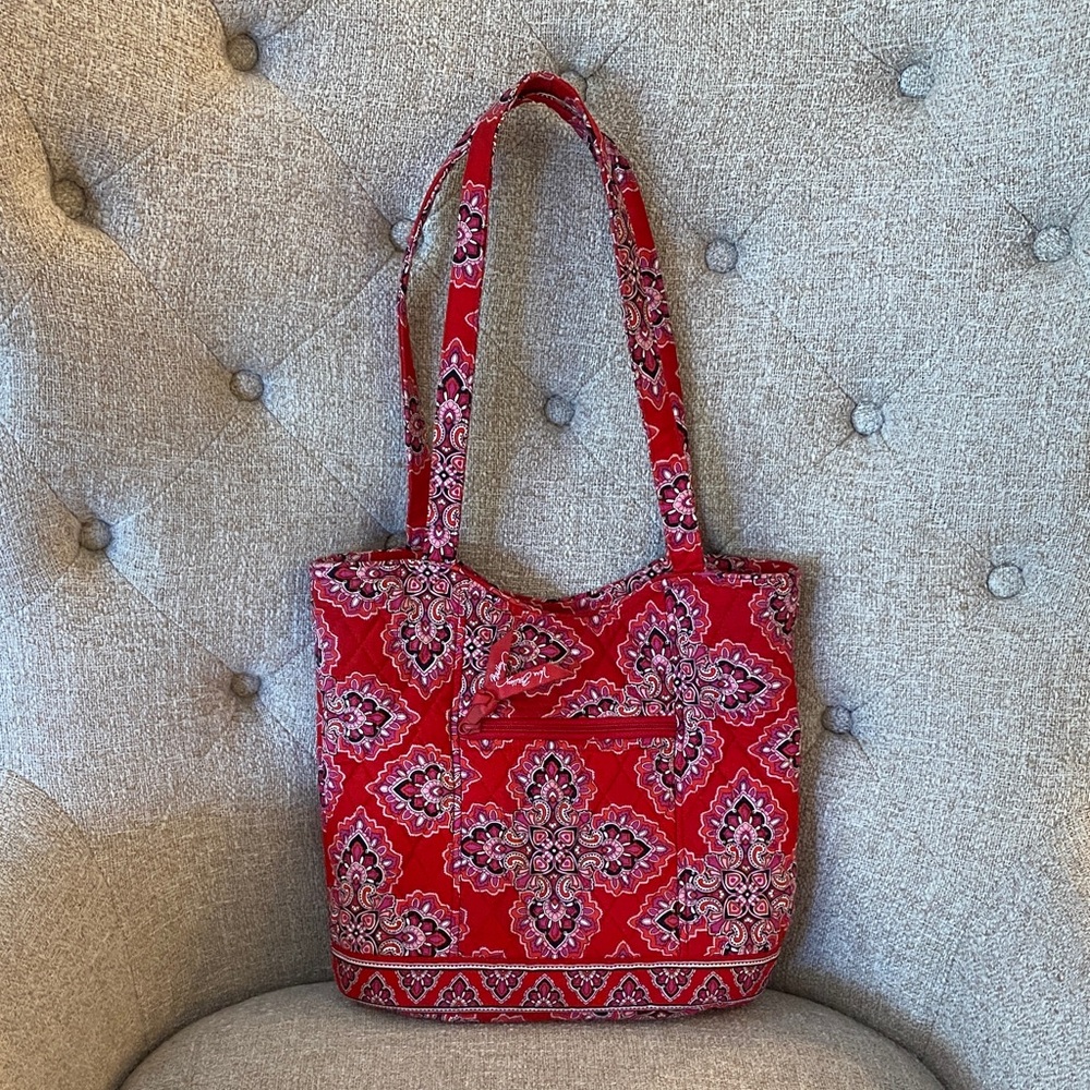 Vera Bradley Red Quilted Paisley Tote Shoulder Bag - Picture 2 of 6